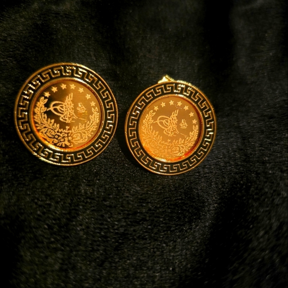 21kgp Dubai Jewelry Gold and Black Round Earrings